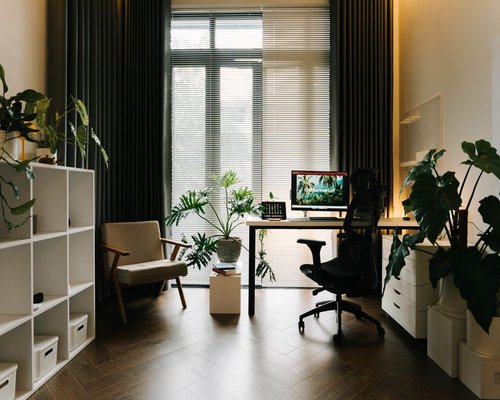 Ergonomic home office setup in a cozy room